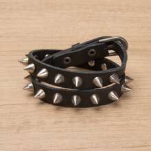 8pcs/16pcs/24pcs European And American Punk Style Rivet Personalized Men's Exaggerated Leather Bracelets