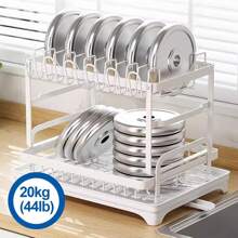 Multifunctional Dish Rack Organizer, Rustproof 2-Tier Dish Drying Rack With Drainer Board, Space Saving For Cutlery, Knives, Wooden Cutting Boards - Modern Kitchen Shelf | Durable Metal Construction Kitchen Organizer With Cleaning Cloth White Holiday Gift