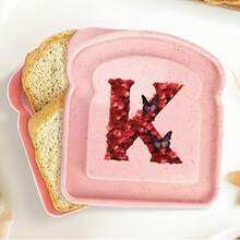 1 pieza Caja de almuerzo portátil con tapa con forma de tostada, caja de sándwich con pan tostado, contenedor de alimentos con patrón de letra creativo, cajas de aperitivos para cocina, picnic al aire libre, caja bento de gran capacidad - Rosa - Ver 42