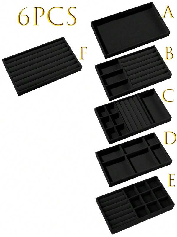 6/1 Pc, Black Velvet Jewelry Tray, Large Capacity Jewelry Storage Box, Independent Compartments, Stackable Jewelry Display Stand, Can Accommodate Earrings, Necklaces, Bracelets, Rings, Hairpins, Hair Bands, Etc. Valentine's Day Velvet Jewelry Tray