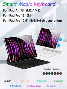 Clavier magique compatible avec iPad Air 13'' (M2/M3), iPad Pro 12,9 pouces 3e, 4e, 5e et 6e générations 2018-2025, tablette. Étui de protection intelligent magnétique compatible avec iPad Pro 13 pouces (M4), tablette. Clavier Folio avec support, sans fil, Touchpad, rétroéclairage coloré, Bluetooth multipoint - iPad Air 13 pouces (M3/M2) - Voir 2