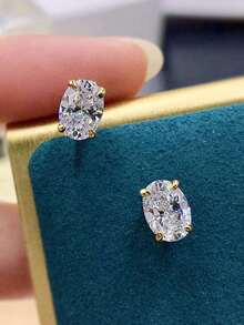 1 Pair Elegant Cubic Zirconia Stud Earrings For Women For Wedding Engagement Anniversary Party Jewelry Valentine's Day Gift Valentines,Mom,Mother,Mother's Day,Gift - 銀色 - 查看 2