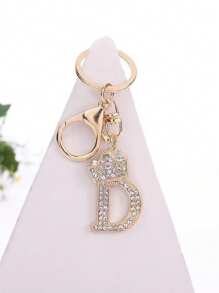 26pcs Alphabet Letter Rhinestone Keychain, Gold-Color Zinc Alloy Bling Pendant Accessories For Handbag Charm, ABCDEF School