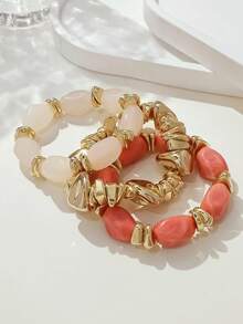 LADYCOCO 3 件复古多层亚克力串珠手链，可变形金片手链，适合女性、情侣、派对和日常佩戴 - 3件套V - 查看 4