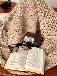 Custom Crochet Mesh Beach Tote Bag, Custom Text Tote Knit Summer Vacation Aesthetic Boho Tote Bag -- Embroidery - Personalized Gift