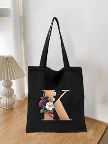 1 pieza Bolso de mano de lona con impresión de letra dorada de moda casual, bolso de hombro, bolso de compras de gran capacidad para mujeres, bolso de viaje plegable y reutilizable, regalo para vacaciones, buen regalo para compañeros de clase, amigos, damas de honor, hermanas, madres, muy adecuado para que los estudiantes vuelvan a la escuela, vacaciones de verano, vacaciones, playa, viajes, negocios, estudiantes, picnic, campamento, supermercado, uso diario