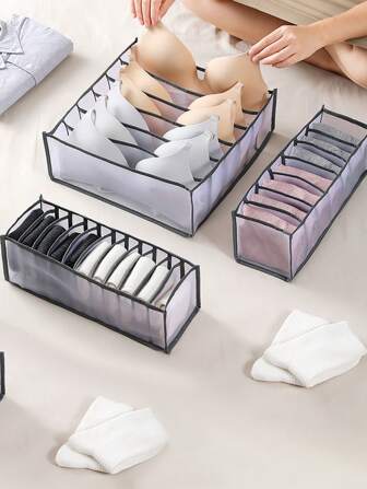 1/3pcs Thick Drawer Organizers - Foldable Dividers For Underwear, Socks, And Diaper Storage, Space-Saving Closet Solution With Mesh Compartments, Drawer Dividers|Foldable Storage, Polyester Fiber, Closet Organizers And Storage