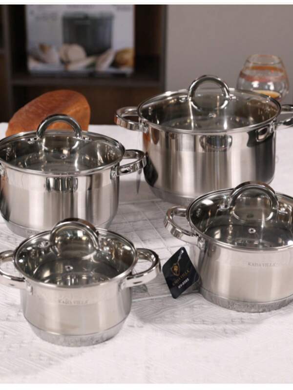 Zestaw garnków ze stali nierdzewnej Premium 9-warstwowy, 4 szt. Garnek do zupy ze stali nierdzewnej 201 o dużej wytrzymałości