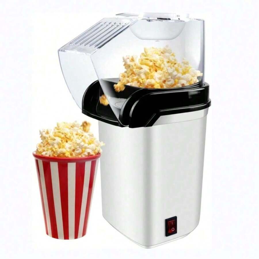 Mini-Popcornmaschine, 2 Minuten Schnell, Ein-Knopf-Bedienung, Ölfreier Popcornmaker Für Partys, Heimkinos, Versammlungen, 26 X 11,5 X 10 Cm, Weiß - Weiss - Übersicht 1