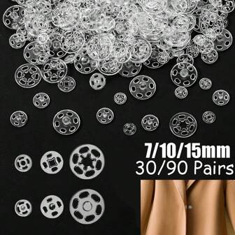 30/90 Paar Kunststoff Annäh-Druckknöpfe, unsichtbare Druckknopf-Verschlüsse rund und klar für Nähen, Kleidung DIY Basteln