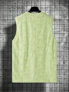 Men's Vintage Texture Ripped Design Casual Sleeveless Top, Spring/Summer - Green - View 2