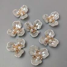 5 piezas de adornos de botones con diseño de flor, decoración de perlas falsas y rhinestones para sombreros, vestidos y manualidades