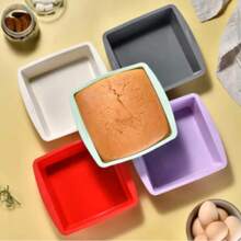 1/4Pcs Silicone Square Cake Plate Non-Stick Brownie Pot With Anti-Slip Handle Oven And Air Fryer Perfect For Baking Cakes - 深灰色 - 查看 2