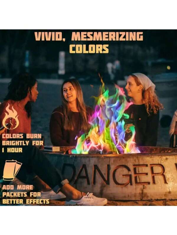 Les paquets changeurs de couleur de flamme magique mystique de flammes néon de la Glowhouse, parfait pour le camping, le feu de joie, les foyers et les cheminées d'extérieur. Accessoires pour feu de camp créant des flammes surprenantes et une ambiance magique. Paquets changeurs de couleur de flamme pour foyer, cheminée d'intérieur/extérieur, feux de camp, feux de joie - 12 paquets de paquets changeurs de couleur de flamme, accessoires de camping pour cadeaux