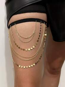 1 Stück luxuriöse Herzform Pailletten Quaste elastische Bein Kette, Frauen Mode sexy Glitzer Oberschenkel Kette, minimalistischer Straßen-Stil für Sommer Strand