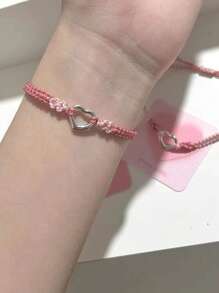 1pc Minimalist Braided Heart-Shaped Bracelet, Suitable As Couple Gift