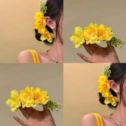1pc Elegant Floral Hair Clip/Comb, Fashion Minimalist Hair Accessory, Suitable For Women's Daily Outings, Casual, Commuting, Vacation, Outfit Matching, Photography, Spring/Summer New Arrival, Combs, Hair Comb, Combs For Hair, Side Comb, Hair Accessories, School Stuff, Flower Hair Accessories, Wedding, Head Accessories