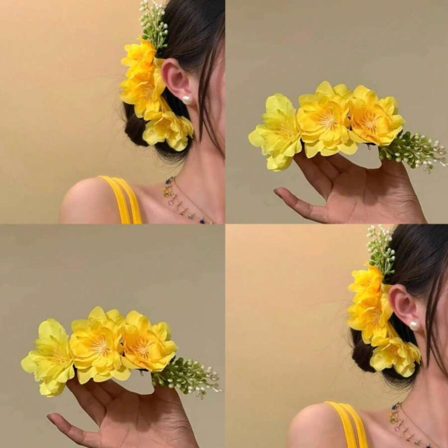 1pc Elegant Floral Hair Clip/Comb, Fashion Minimalist Hair Accessory, Suitable For Women's Daily Outings, Casual, Commuting, Vacation, Outfit Matching, Photography, Spring/Summer New Arrival, Combs, Hair Comb, Combs For Hair, Side Comb, Hair Accessories, School Stuff, Flower Hair Accessories, Wedding, Head Accessories - Multicolor - View 1