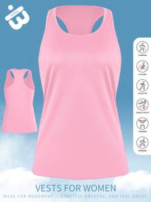 1 Pieza Camiseta sin mangas de deporte para mujer con espalda nadadora abierta, color rosa, de tela suave y transpirable, apta para gimnasio, entrenamiento de fuerza, senderismo al aire libre, correr, yoga, camping y estilo deportivo urbano, muy práctica