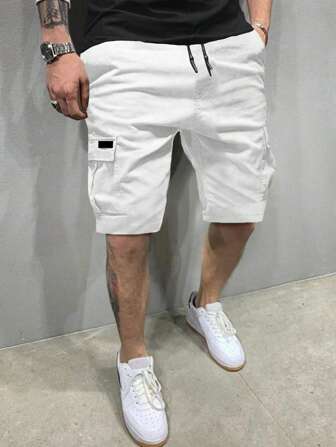 Pantalones cortos cargo clásicos, pantalones cortos cargo casuales para hombres con cintura con cordón y bolsillos múltiples, apropiados para uso al aire libre en verano
