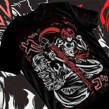 Rurouni Kenshin Samurai Himura -Shirt Rurouni Kenshin Art Black Shirt Soft Tee220g High-Quality Cotton -Shirt With Minimalist Printing,Soft And Breathable Fabric,Comfortable And Loose,Suitable All Day Wear,Suitable Office Casual Wear,Spring And Summer Daily Appearance,Elegant And Youthful Design Ropa De Hombre Women's Solid-Colored Boat Collar Short-Sleeve One-Piece Shirt, Suitable For Summer Wear With Printed Shirts, Ladies' Tops, And Printed Short Sleeves - Black 1 - View 1