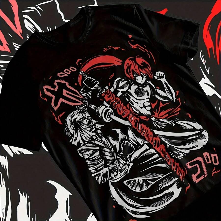 Rurouni Kenshin Samurai Himura -Shirt Rurouni Kenshin Art Black Shirt Soft Tee220g High-Quality Cotton -Shirt With Minimalist Printing,Soft And Breathable Fabric,Comfortable And Loose,Suitable All Day Wear,Suitable Office Casual Wear,Spring And Summer Daily Appearance,Elegant And Youthful Design Ropa De Hombre Women's Solid-Colored Boat Collar Short-Sleeve One-Piece Shirt, Suitable For Summer Wear With Printed Shirts, Ladies' Tops, And Printed Short Sleeves - Black 1 - View 1