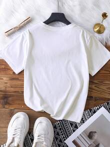 Camiseta de mujer con diseño de corazón y lema - tejido casual - blanca con corazones verdes, perfecta para primavera/verano/otoño