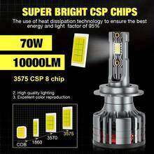 TOAUTO 2 件 H7 LED Canbus 汽车大灯 H11 H4 H1 HIR 9012 HB3 9005 HB4 9006 灯泡即插即用 70W 6500K 汽车灯