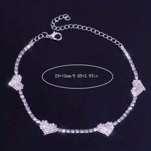 Delicada tobillera con forma de corazón completamente cubierta de cristales, accesorio de tobillera con diamantes para playa y resort de verano