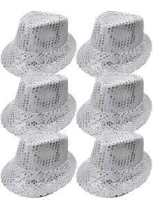 D EXCEED 1/2/3/4/6/9件装西部亮片软呢帽男女通用闪亮亮片帽批发亮片帽纯色服装 - 彩色 - 查看 34