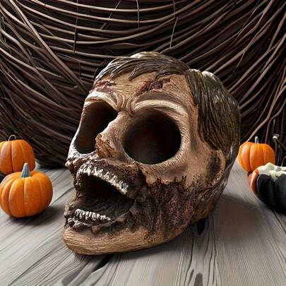 1 PC Resin Skull Statue – Garden, Desktop, Room Decor For Halloween & Day Of The Dead, Resin Craft Artwork, Spooky Atmosphere, Halloween Gift, Collectible Model, Fun Festive Decorative Gift