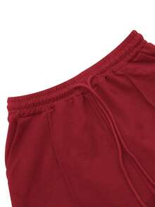 休闲户外两件套 纯色两件套 连帽两件套 优雅性感透气舒适休闲两件套 适合舞会、派对、旅行、聚会 - 酒紅色 - 查看 5