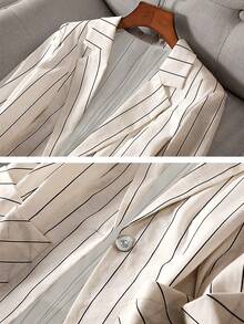 Blazer casual de mujer con un solo botón, de manga 7/8, con rayas finas, para primavera/verano