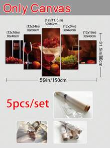 1/5 piezas, Exquisito cuadro de pintura de vino sobre lienzo con marco de madera, decoración de pared con pintura de vino y fruta, arte de pared con marco, gran regalo para amigos, decoración del hogar, para sala de estar, dormitorio, oficina, bar, restaurante, pintura impermeable y sin olor, marco impermeable de alta calidad, alta definición