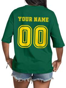 Customized Sports Shirts, Customized Front And Back Women's T-Shirts, Add Your Text (Team/Name/Number/Label, Etc.), Choose Your Favorite Color And Font, Customize The Front And Back, Design Your Own Personalized Printed T-Shirt As A Gift For Your Girlfriend, Sports Shirt, Couple Date Shirt, Etc. Comfortable And Casual, Women's Tops, Customized Printed Tops, Women's Short-Sleeved T-Shirts