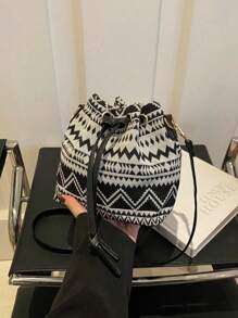 New Mini Chinese Cloth Bag Hemp Shoulder Bag 2025 National Style Calligraphy Shoulder Bag, Ladies Retro Printing Bucket Bag, Spring Casual Fashion Ladies Bag, Hand Purse
