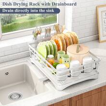 Escurreplatos - Escurreplatos de acero inoxidable para encimera de cocina, secaplatos de gran capacidad con soporte para cubiertos, organizador de cocina para platos, cucharas y tenedores, color blanco - Blanco - Ver 5