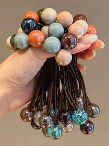 Set de Scrunchies con pompones de colores, Lazos de pelo elásticos de alta calidad, Sujetadores de cola de caballo de doble cara, Sin daños, Agarre fuerte, Adecuado para uso diario - Ver 2