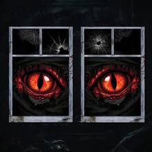2pcs Halloween Window Banner 47.2x31.5 Inch Polyester, Horror Grunge Window With Glowing Red Eyes Design, Halloween Scary Theme Window Screen Decor For Indoor Outdoor Party