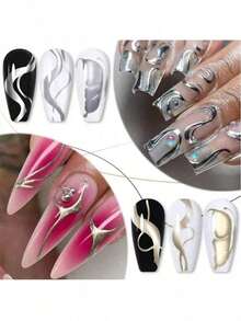 XEIJAYI 3pcs Metallic Painted Nail Gel Polish Nail Art Creative Elastic Metallic Painted Glue Painting Drawing Polish Emboss UV Gel Sculpture Design, Magic Mirror Effect, For Manicure DIY - 金色銀色玫瑰金3pcs - 查看 3