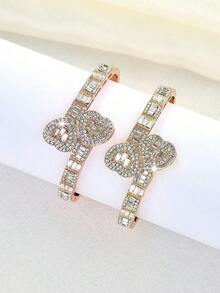 1pc Women's Gold Bracelet, Hip Hop Style Rhinestone Encrusted Luxury Heart & Rectangle Zirconia Bangle, Fashion Jewelry Gift For Valentine's Day, Mother's Day - 彩色 - 查看 6