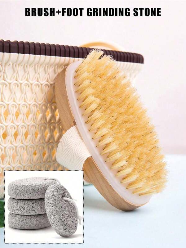 1 pieza Cepillo de baño de madera, piedra pómez natural, cepillo corporal minimalista de baño, herramientas de pedicura reutilizables, removedor de callosidades y piel muerta para pies y manos, removedor de callos con piedra pómez, set de herramientas de pedicura profesional, exfoliante de pies, para pies y manos con callosidades, removedor de callos y exfoliante de pies, y herramienta exfoliante de pedicura para pieles muertas, suministros de spa de pies para el baño, decoración de baño en el hogar en verano