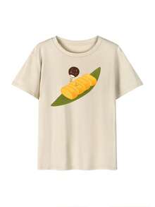 [New For Summer 2025] 100% Cotton Women's T-Shirt, Short Sleeves, Holiday Pattern, Casual, Crew Neck, Recommended For Matching Outfits, Tops - 杏色 - 查看 2