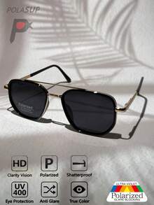 POLASUP 1 件装男士偏光飞行员金属框太阳镜，适合多季节，带图案的镜框，可调节镜腿，弹簧铰链，优雅，休闲，司机驾驶，钓鱼，夏季，黑色，金色，棕色，咖啡色，灰色 - 偏光雙橋方框飛行員 - 查看 9