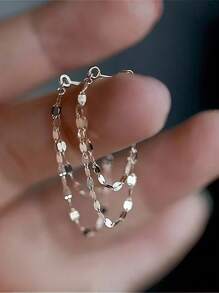 BALMORA 1 Pair Of S925 Silver Lip Chains With Tassel Earrings At The Front And Back, Simple, Stylish And Elegant Earrings, The Best Gift For Friends To Wear On A Daily Basis