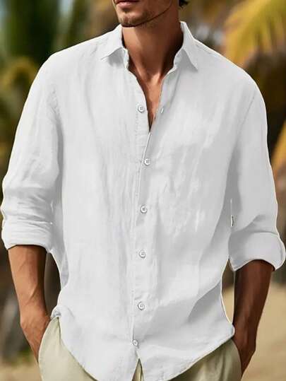 Men's Casual Minimalist Fashion Long Sleeve Polo Shirt, Distinctive & Comfortable Plus Size Shirt