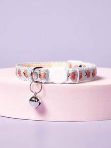 PETSIN 1pc Embroidered Fruit (Apple/Cherry) Pattern Pet Collar With Bell For Cats And Small Dogs, Adjustable With Buckle