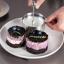 Stainless Steel Cake Ring Set, With Push Rod, 3 Sizes Available, Rice Ball Sushi Molding Mold, Cake Mold Ring, Stainless Steel Mousse Cake Mold Ring, Tart Ring, Rice Ball Mold, Purple Rice Taro Cheese Brick Mold, Baking Tools, Kitchen Small Tools, Kitchen Accessories, Dish Arrangement And Decoration Tools, Household Kitchen Supplies, Used For Tuna Tartare And Dessert Cakes And Food Display Rings - Silver - View 7