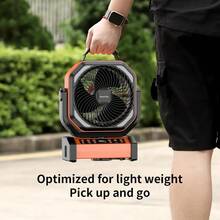40000mAh Camping Fan Rechargeable, Battery Operated Portable Outdoor Fan Remote, 136Hrs & 4-Speed Cordless Oscillating, Table Fan With Light & Timer For Tent RV Jobsite Hurricane Power Outage - Orange-20000mAh - View 4
