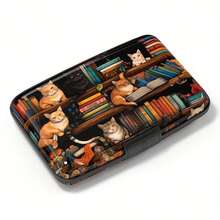 RFID 女士钱包 - 信用卡夹 皮革证件夹 商务名片夹 超薄铝合金卡包 RFID 屏蔽猫咪插画 女士钱包 迷你钱包 钱包 RFID 钱包